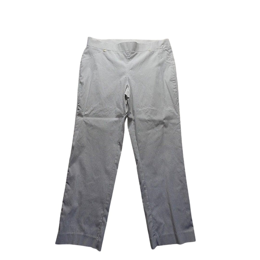 Anne Klein Dress Pants Womens L White Polka Dot Straight Pockets Casual Workwear